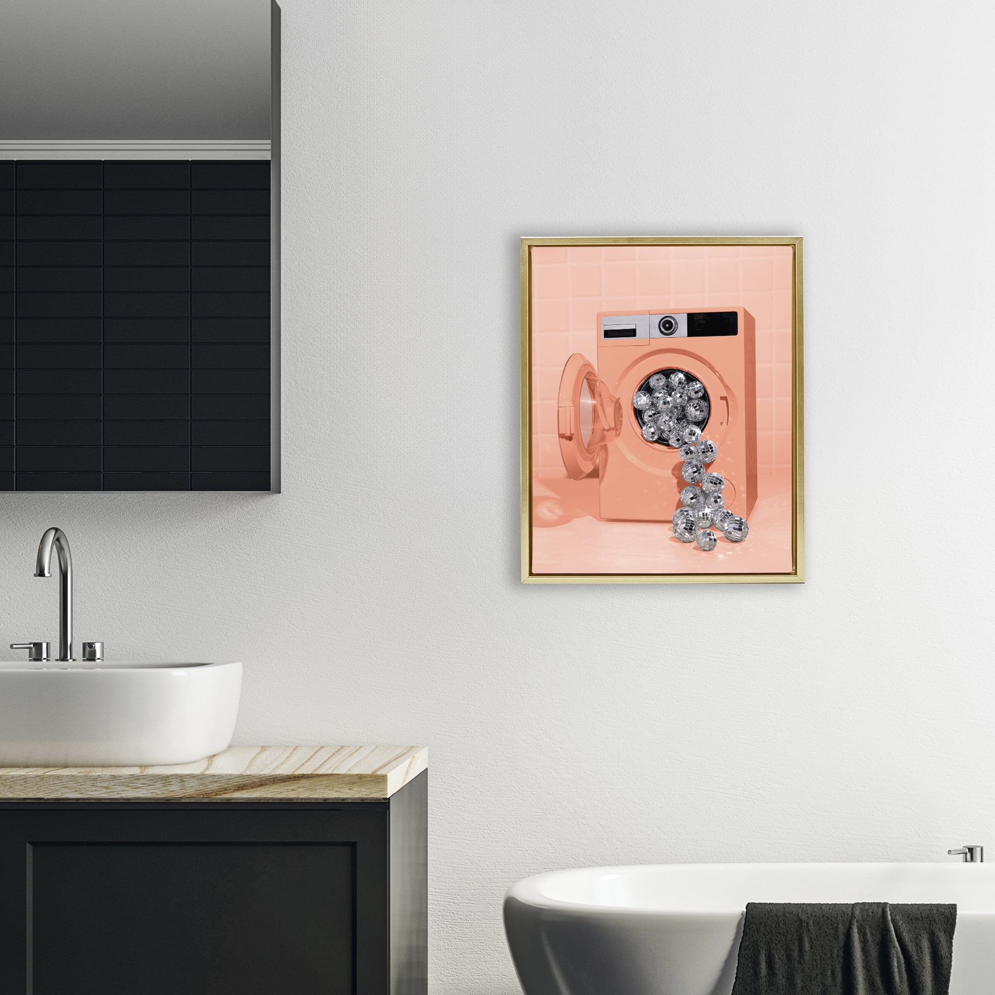 Stupell Industries Disco Laundry Machine over Orange Gold Framed Floater Canvas Wall Art, design by LISH Creative