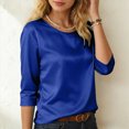 thumbnail image 4 of mgoYE Women Silk Satin Tops Short Sleeve Blouse Crew Neck Shirts Business Casual Outfits(Blue,L), 4 of 9