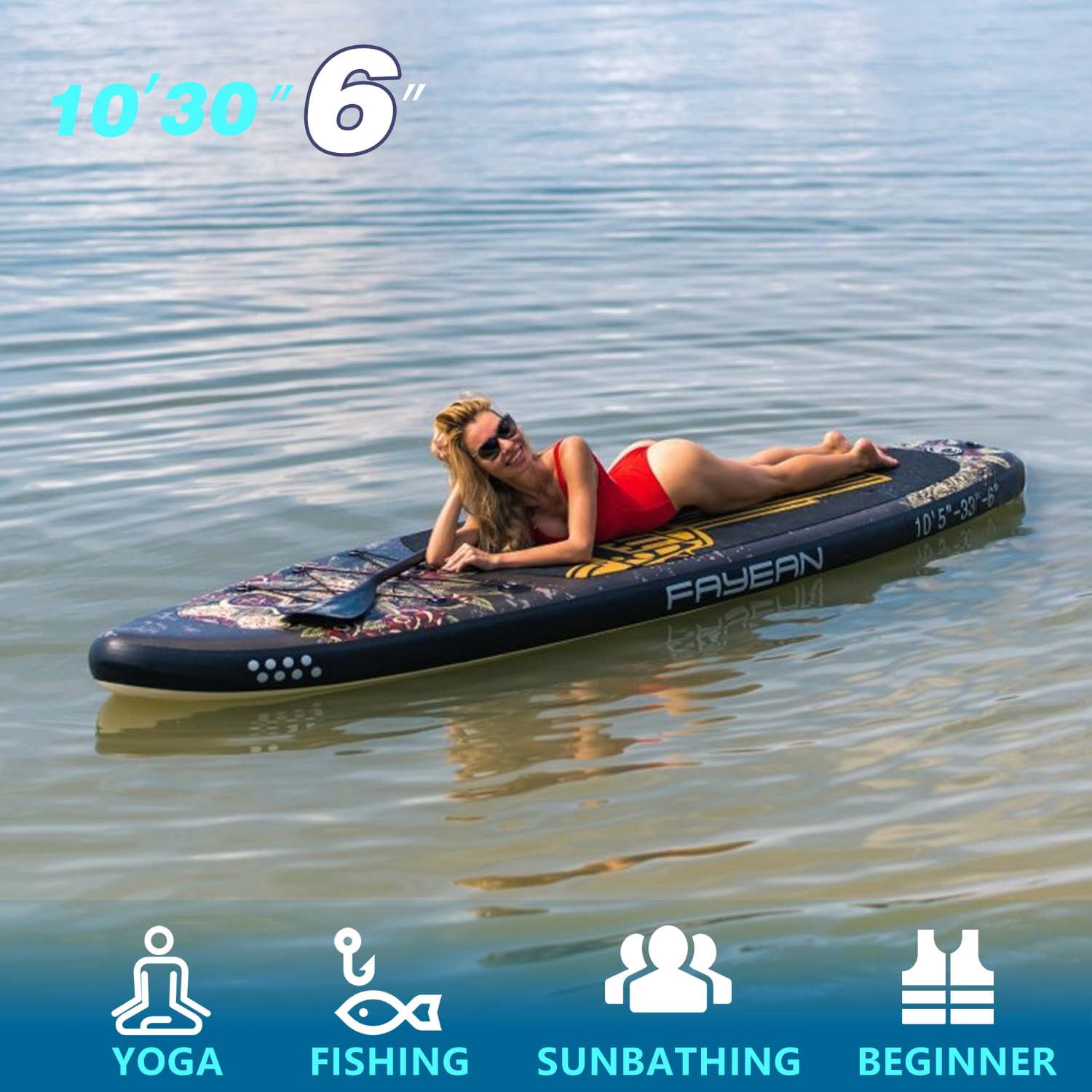 Paddle Board, 10'6" Inflatable Stand Up Paddle Board with Durable SUP Accessories, Stable Non-Slip Deck, Safety Leash Waterproof Bag for Surfing, Travel, Outdoor Enthusiasts