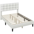 thumbnail image 3 of Yaheetech Upholstered Platform Bed with Square Tufted Headboard, Full, Beige, 3 of 8