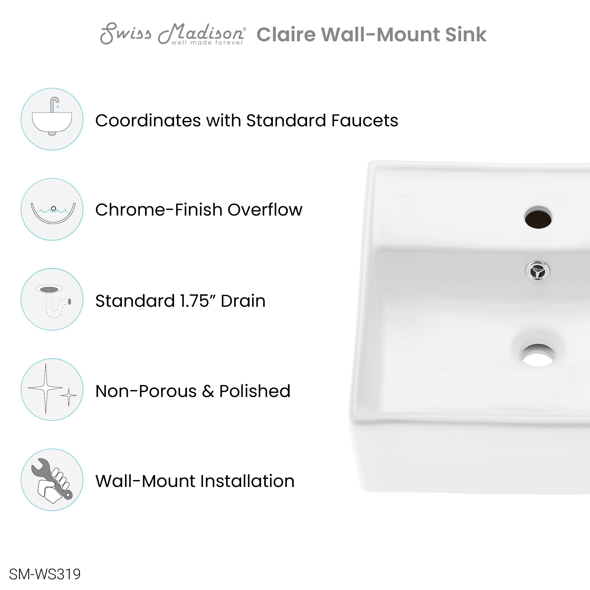 Claire Compact Ceramic Wall hung Sink