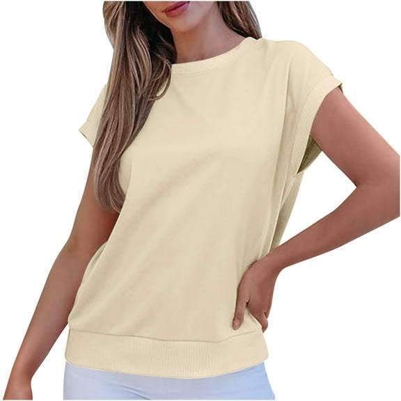 MIUOWANP Womens Summer Sleeveless Tank Tops Ladies' Casual Solid Color Breathable Sleeveless Round Neck Pullover Top Beige XL