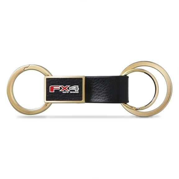 Ford F150 FX4 Off Road Black Leather insert Golden Metal Leather Strap Key Chain