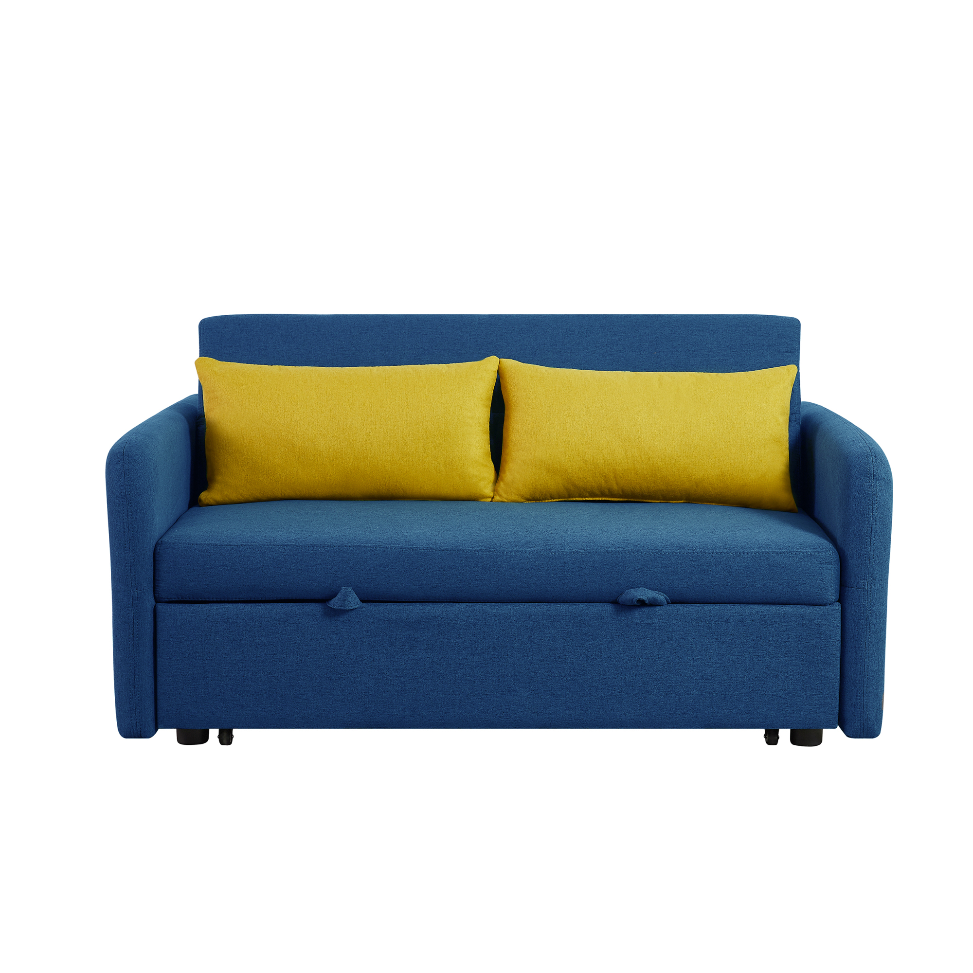 3 in 1 Convertible Sleeper Sofa Bed with Pull Out Bed ,Modern Linen Fabric Upholstered Loveseat Sofa Couch with 2 Pillows and Adjsutable Backrest,Retro Blue