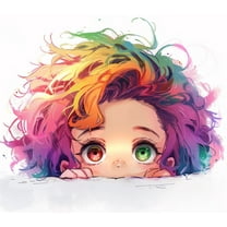 Peeking Anime Girl Car Decal, Waterproof, Kawaii Cute Stickers for Car, Truck, SUV, Motocycle, Bike, Accessories for Window, Wall, Mirror, Laptop, Hard Case, Waterbottle (Rainbow)