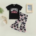 thumbnail image 2 of TAIAOJING Kids Toddler Baby Girls Short Sleeve Cartoon Letter TShirt Tops Cow Printed Flare Pants Outfits Set 2PCS, 2 of 5