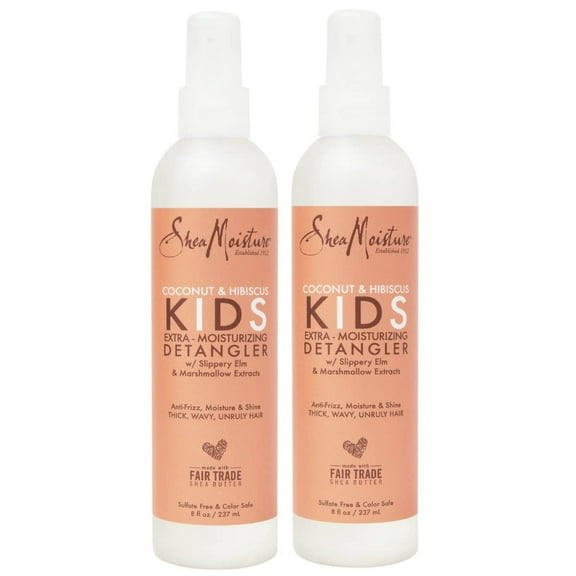 SheaMoisture Coconut & Hibiscus KIDS Extra Moisturizing Detangler, Slippery Elm & Marshmallow Extracts, Anti-Frizz, Moisture & Shine for Thick, Wavy, Unruly Hair, Spray In & Leave-On, 8 oz, Pack of 2