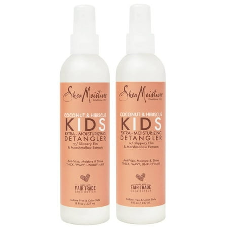 SheaMoisture Coconut & Hibiscus KIDS Extra Moisturizing Detangler, Slippery Elm & Marshmallow Extracts, Anti-Frizz, Moisture & Shine for Thick, Wavy, Unruly Hair, Spray In & Leave-On, 8 oz, Pack of 2