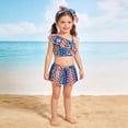 thumbnail image 2 of LIIPEE Girls Swimsuit Sets Summer Casual Alternating Red And White And Five-Pointed Stars Ruffle One Shoulder Bikini Tops Beach Bottoms Headband Sets Kids Cute Comfortable Swimsuits,Blue,3-4 Years, 2 of 9