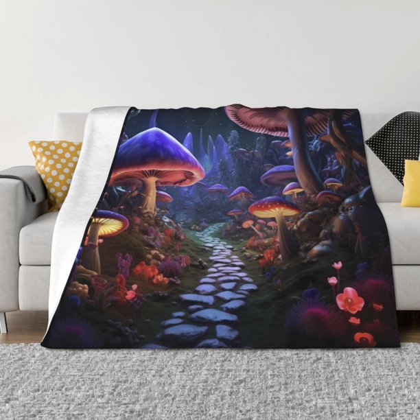Fotbe Jungle Path Glowing Mushrooms Manta de Franela con Estampado, Manta Ultrasuave para Cama, Sofá, Auto, Hipoalergénica y Antibolitas-50"x40"