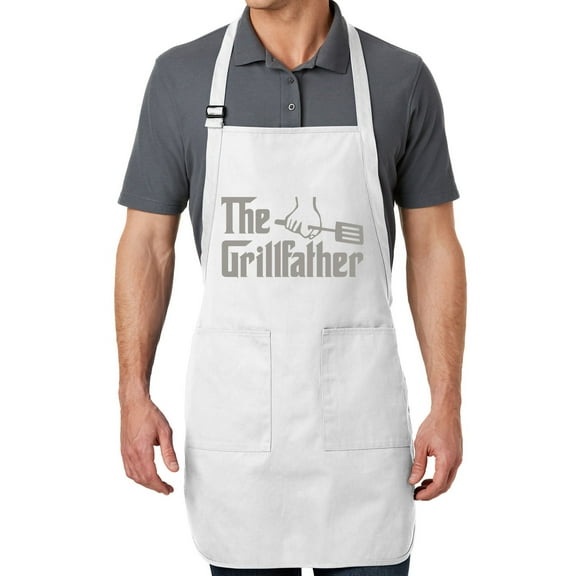 Men's The Grillfather Full-Length Apron with Pockets - White