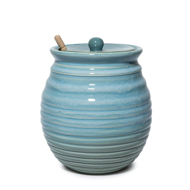 Honey Jar Pot By Gute 6H - Elegant & Modern Ceramic With Dipper & Lid Rosh  Hashanah Gift - Home Kitchen Honey and Syrup, Gorgeous Blue Beehive Honey  Jar, Great For Jam