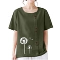 thumbnail image 4 of Lydiaunistar Women's Spring Tops Plus Size Casual Round-Neck Printed Short Sleeve Button-Up Blouse T-Shirt Polyester Lightweight for Summer Army Green, 4 of 6
