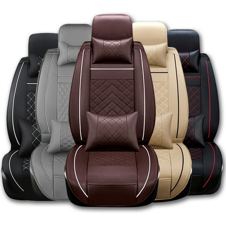 AUTOPDR Car Seat Covers Full Set for Women and Men, Waterproof PU Leather Seat Cushions Universal Seat Protector for SUV Sedans, Brown