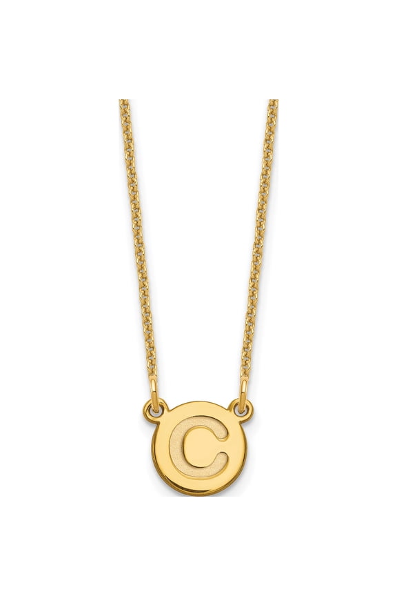 14K Yellow Gold Tiny Circle Block Letter C Initial Necklace (Width 8.25) (Length 18) - Jbsp