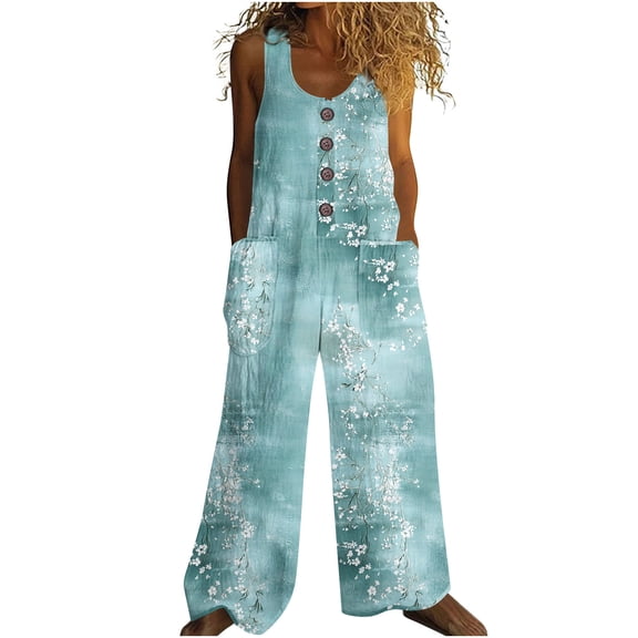 Women's Casual Jumpsuits Wide Leg Boho Printed Pattern V Neck Office Business Fashion Short Sleeve Summer Dress Multicolor 01 L