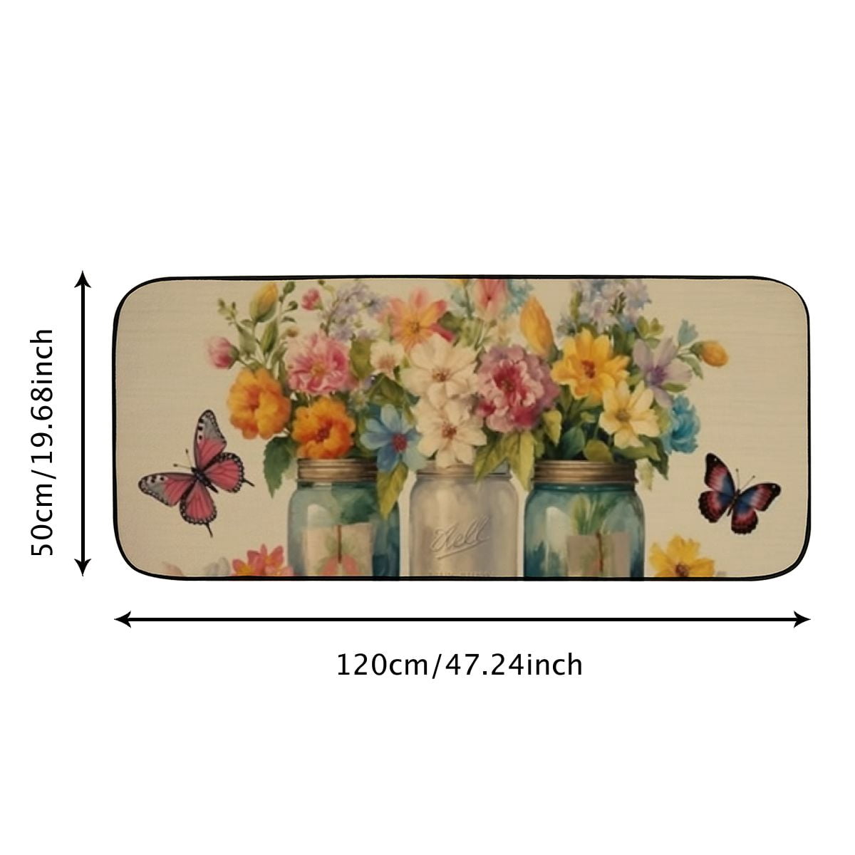 PHYHOO Flowers Vase Butterfly Decorative Door Mat, Door Mat with Non-Slip Rubber Backing, Easy Cleaning, Traps Dirt, Rug for Entry, Patio, Garage 19.68*47.24 in
