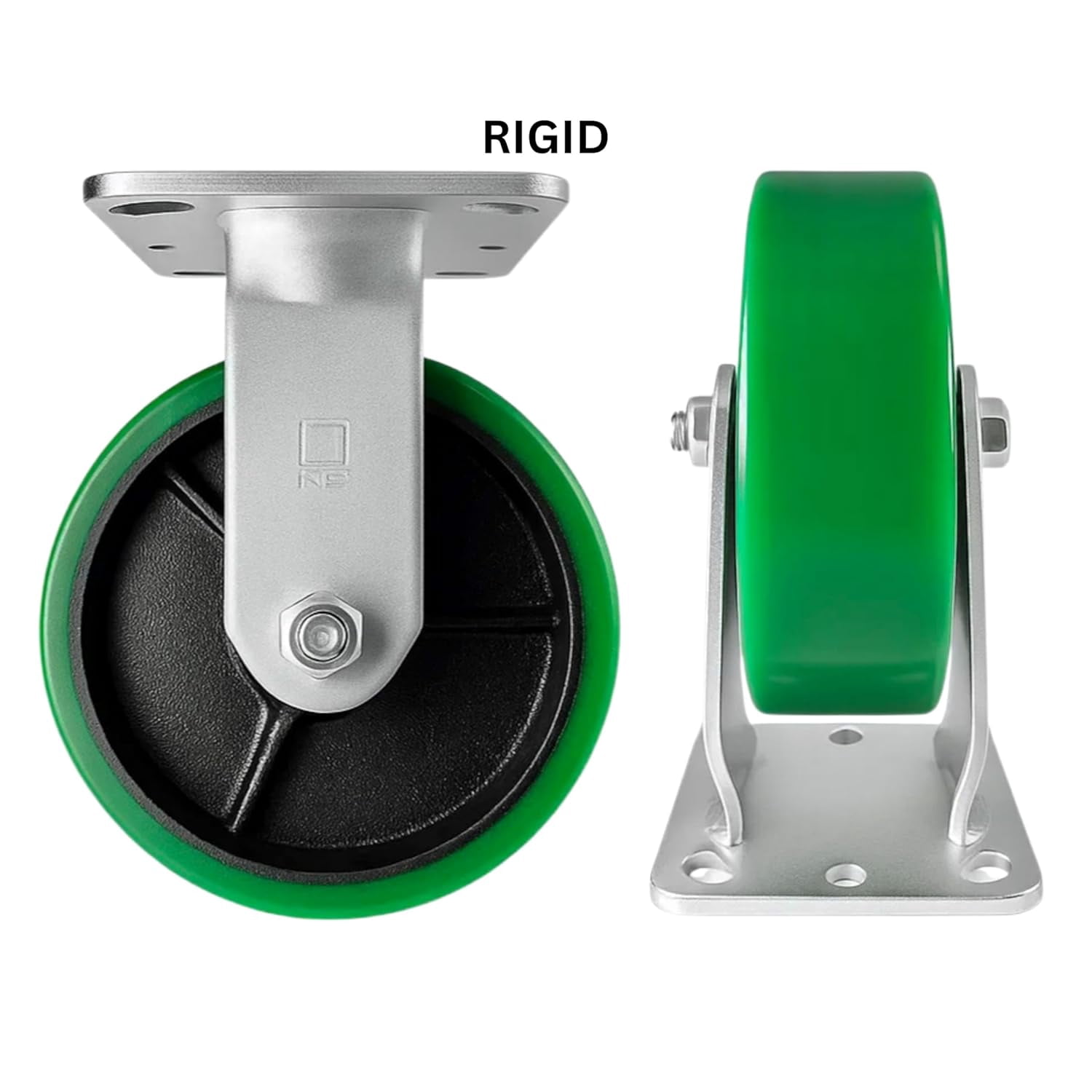 4 Heavy Duty Caster Set 6" Green Polyurethane on Cast Iron Wheels - 4 Rigid
