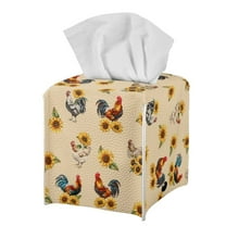 FUIALDOLG Decorative Tissue Box Cover Square with Farm Rooster Sunflower Tissue Box Holder Waterproof PU Leather Modern Facial Organizer for Bathroom/Car/Office Home Decor