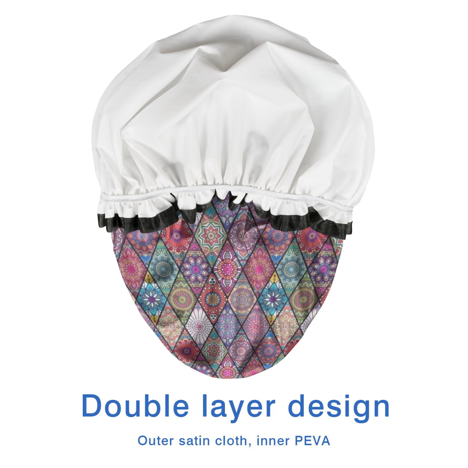 Shower Caps,Red Boho Ethnic Geometric Pattern Waterproof Shower Cap for Women 4 Pieces,Double Reusable Hair Cover for Shower PEVA Elastic Stretch Hem
