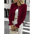 thumbnail image 4 of Cardigans pour Femmes à Boutons, Chandails Légers à Manches Longues, Col Ras du Cou, Tricot d'Été, Ouvert à l'Avant, Rouge Vin, G, 4 of 7