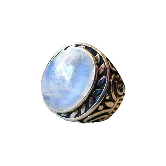 Rainbow Moonstone Mens Ring, Natural Blue Fire Rainbow Moonstone, Silver Jewelry, 925 Silver Ring, Birthday Gift, Heavy Mens Ring, Arabic Design, Ottoman Style Ring, Christmas, Turkey Mens Signet Ring