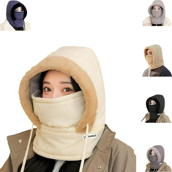 Plush-Lined Thickened Thermal Hat with Face Mask,3-in-1 Windproof Winter Fleece Ski Cold Warm Scarf for Men Women