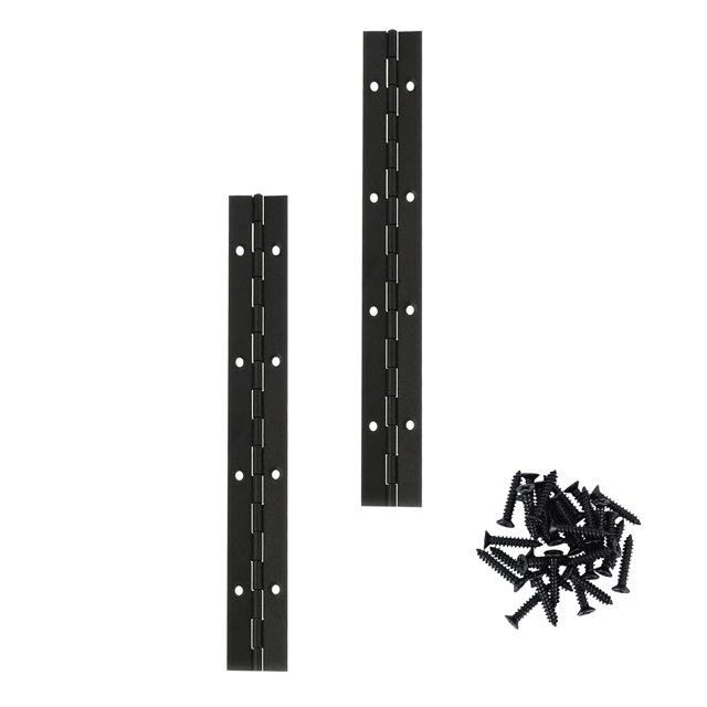 AurDo 2 bisagras de piano continuas y resistentes de 8 pulgadas, color negro, 1,2 pulgadas de ancho abierto, bisagras de piano de acero inoxidable con agujeros y tornillos que funcionan para cajas de