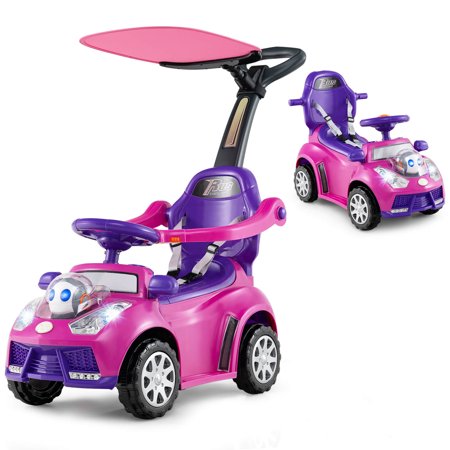 Infans 3-in-1 Sliding Walker w/ Adjustable Canopy Horn Music & Light for Boys & Girls
