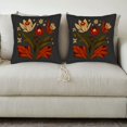 thumbnail image 3 of Set of 2 18x18in Throw Pillow Covers - Vintage Floral Design with Red Orange and Green on Dark Gray Background for Couch Bed Car, 3 of 8