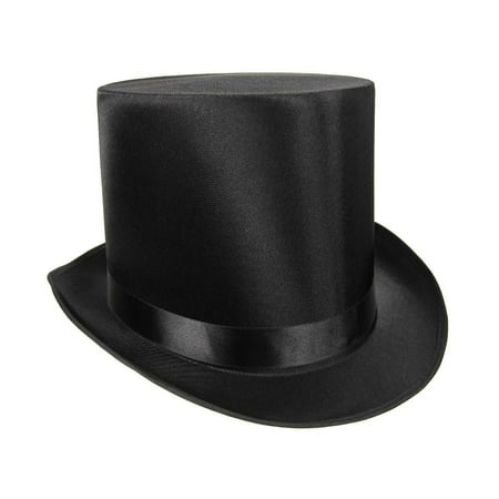 Tall Satin Top Hat Victorian Steampunk Dickens Slash Formal Costume Black Adult