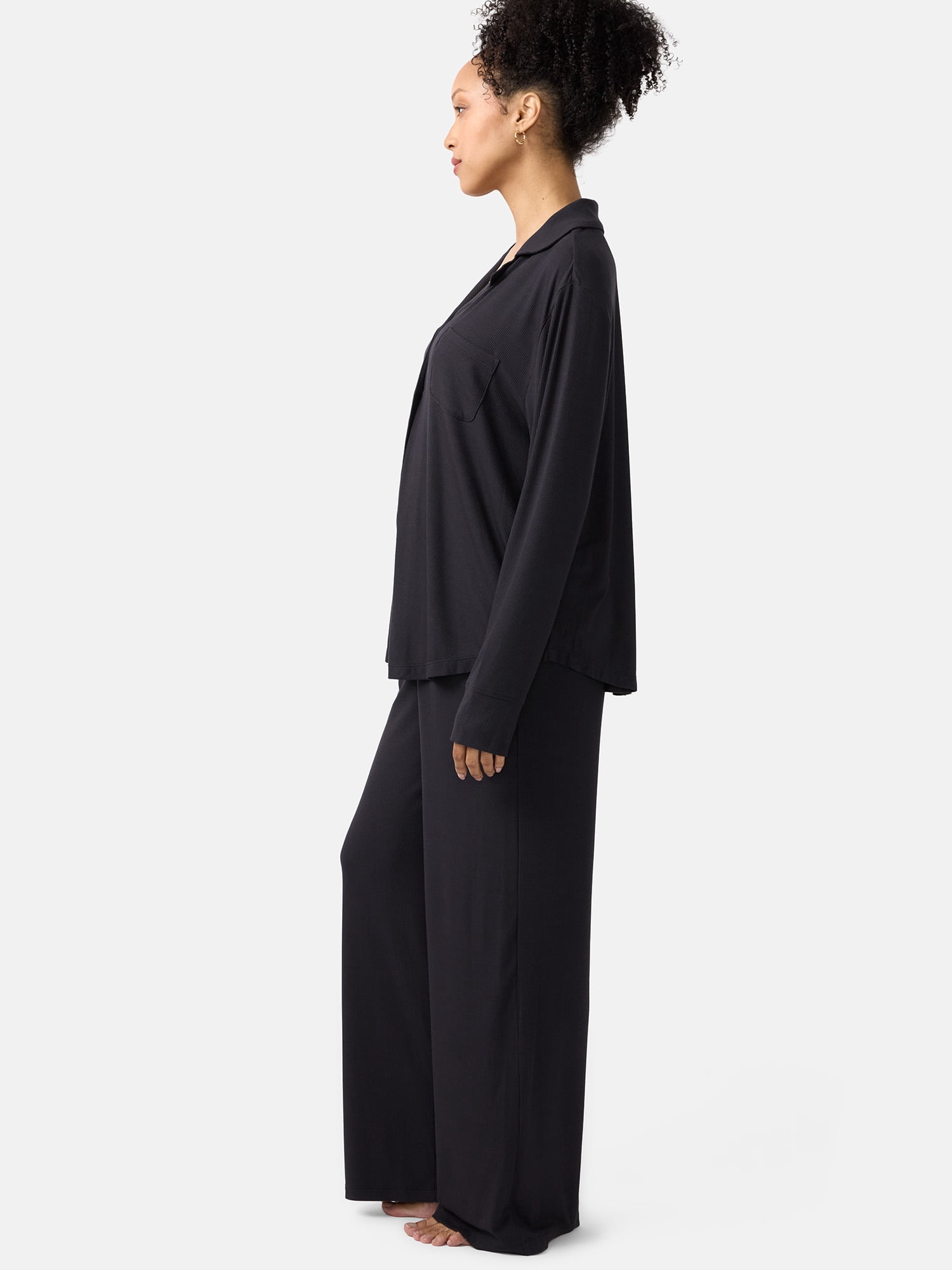 Ingrid & Isabel For Every Belly Women's Maternity Long Sleeve Button Down Shirt & Open Leg Pajama Set, Sizes S-XXXL