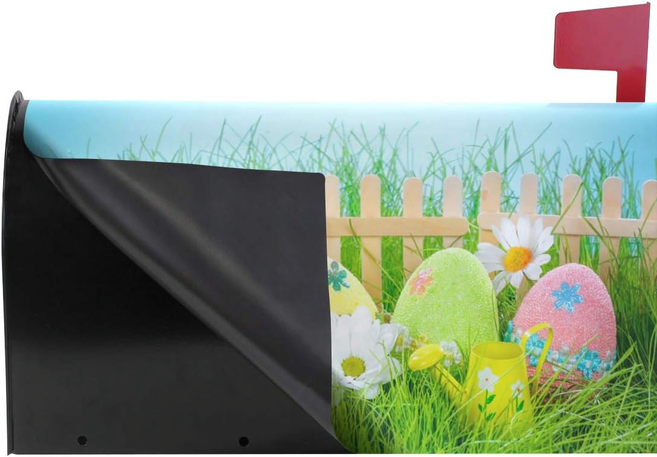 Easter Bunny and Eggs Decorated Magnetic Mailbox Cover MailWraps Garden Yard Home Decor for Outside Standard Size-18"x 20.8"