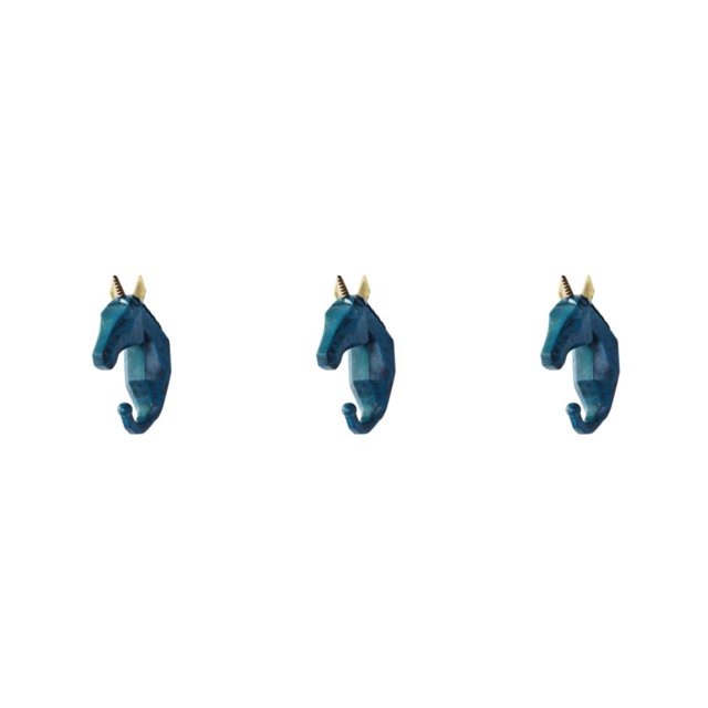 Decodeary Resin Key Hook Durable And Functional Addition To Home Resin Elephant Head Animal Wall Mounted Hook Animal Head Key Hook Retro blue (horse) 3Set