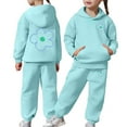 thumbnail image 2 of Bobifish Little Girls Outfit Sets Flower Print Hoodie With Jogger Pants Loose Fit Pocket Elastic Waist Casual School Daily Wear Trendy Kids Daily Wear Outfit Sets, 2 of 7