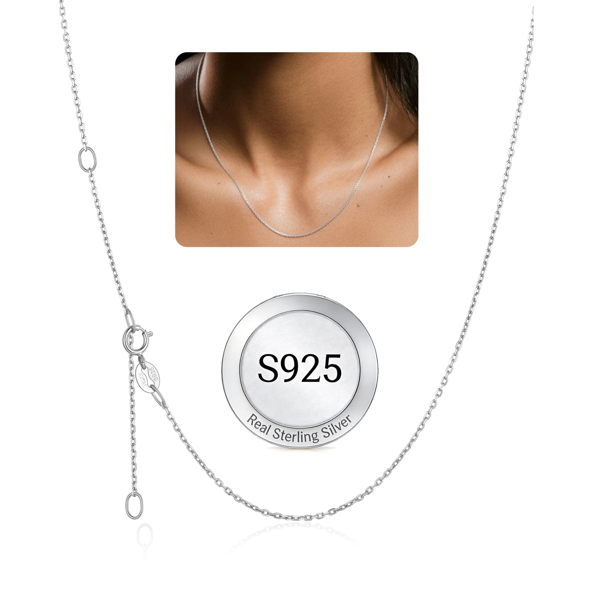 Silvora 925 Sterling Silver Chain Necklaces for Women, 1.1mm Thin Silver Chain for Adding Pendant 16/18/20/22/24 Inch