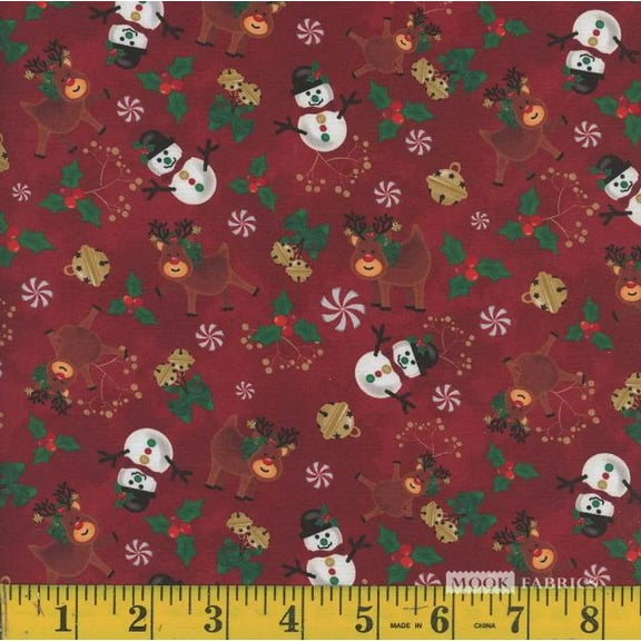 Cotton Christmas Deck the Halls Snowflakes Holidays Season Winter Mook Fabrics Red Cotton Fabric Print by the Yard (138434)
