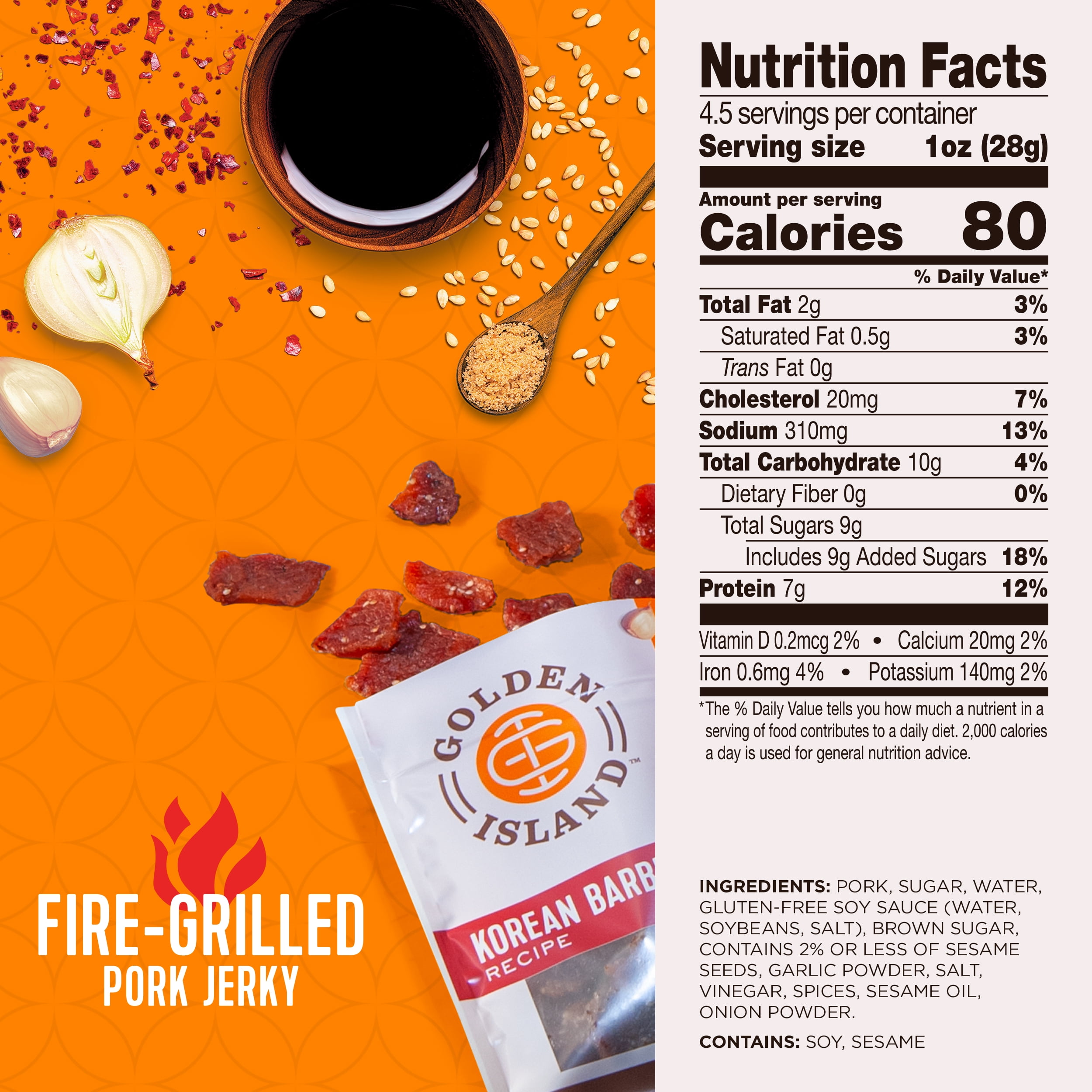 Golden Island 100% Pork Korean Barbecue Jerky 4.5oz Resealable Bag