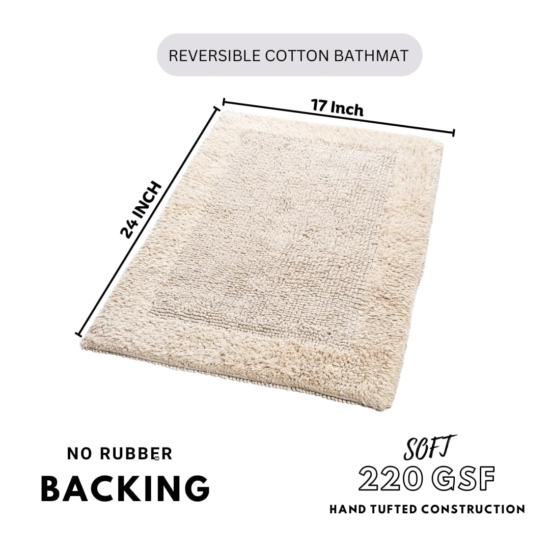 Savi Home 100% Cotton Bath Rug, Reversible Hand-Tufted Bath Mat, Linen, 17" x 24"