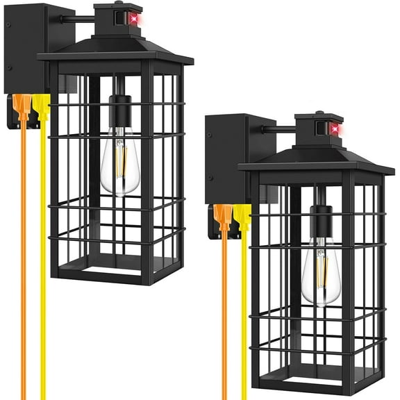 Nordic Hygge 18inch Large Size Motion Sensor Porch Light with GFCI Outlets, Black, 2-Pack