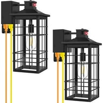 Nordic Hygge 18inch Large Size Motion Sensor Porch Light with GFCI Outlets, Black, 2-Pack
