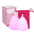 thumbnail image 2 of Higiene silicona copa menstrual femenina femenina femenina Herramienta de cuidado del cuerpo del coleccionista Herramienta de cuidado del cuerpo2 x copas menstruales moradas+bolsa, 2 of 7