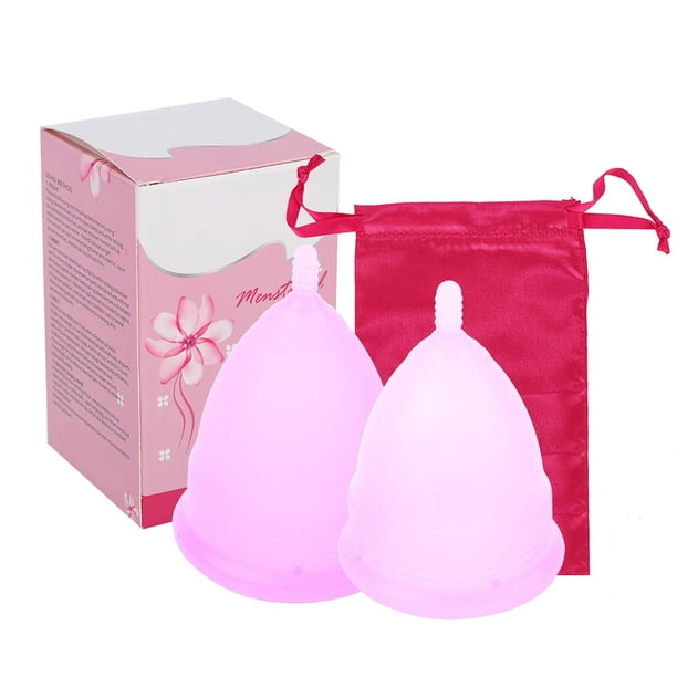 Copa menstrual de silicona reutilizable para mujer, herramienta de cuidado corporal para el cuidado de la higiene femenina (1 x Copa menstrual morada (S) + 1 x Copa menstrual morada (L) + Bolsa d