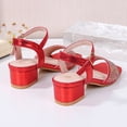 thumbnail image 4 of Girls Sandals Solid Color Squared Open Toe Glitter Rhinestone Band Low Heeled Flower Girl Party Wedding Dress Shoes Red 12 Little Kid, 4 of 6