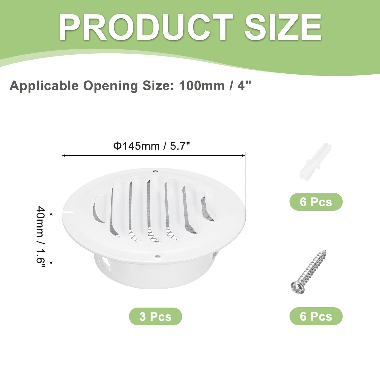 Uxcell Round Soffit Vent, Stainless Steel Wall Vent Grille Cover Exterior Exhaust Louvered Vent White 4 Inch