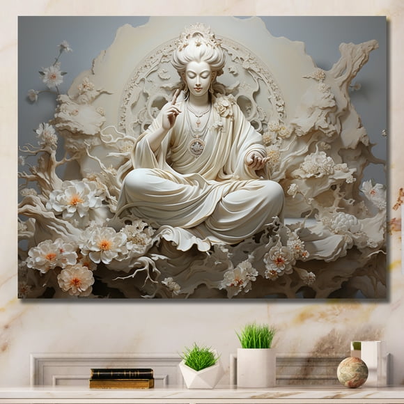 Designart Hinduism Oversized Wall art decor, Hinduism Wall Art, Blessed By The Teachings Of The Bhagavad Gita In Hinduism , beige Canvas wall art, 32x16 inches