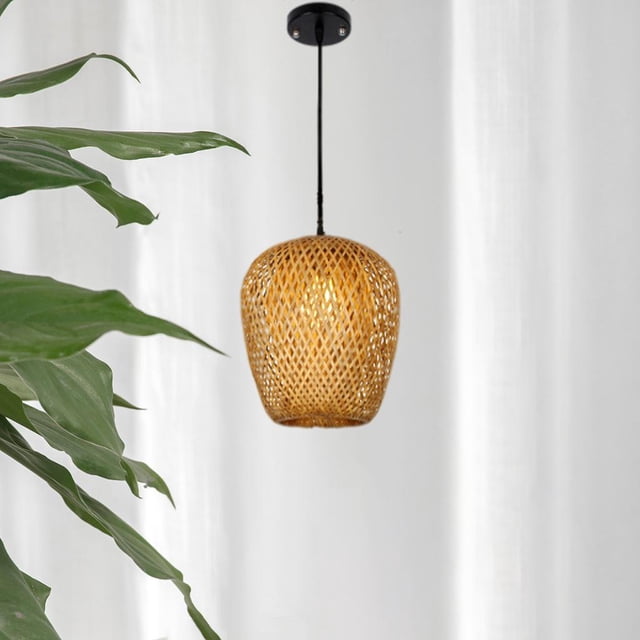 Lámpara ambú Retro, Luz Colgante de Tejido, Lámpara de tejado, Decoración de Habitación, Lámpara Colgante de Tejida B Salvador Candelabro
