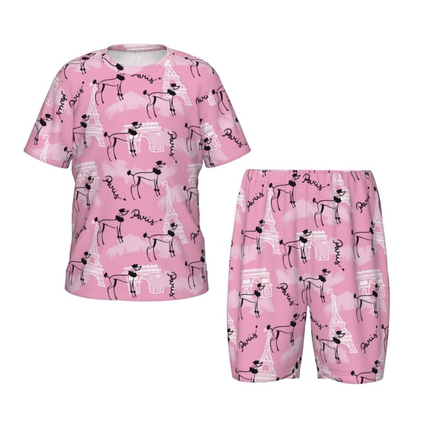 Balery Cartoon Poodle Dog Conjunto de Pijama Infantil de Manga Corta con Estampado – Ropa de Dormir de Algodón Suave-Small