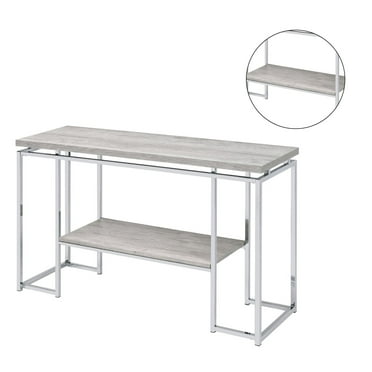 Simple Relax Sofa Table with Metal Sled Base in Natural Oak and Chrome