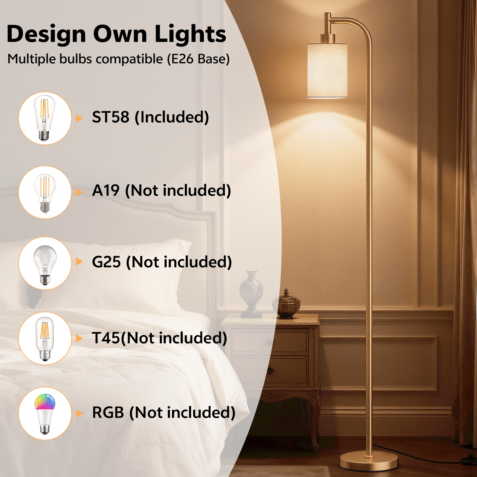 Floor Lamps for Living Room,3-Way Dimmable Standing Lamps with White Linen Shade,60" Vintage Tall Pole Light for Reading, Bedroom,Bulb Included